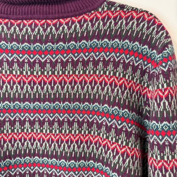 L.L.Bean Women's Turtleneck Sweater Fair Isle Purple Green Red 2X Plus - Picture 4 of 8